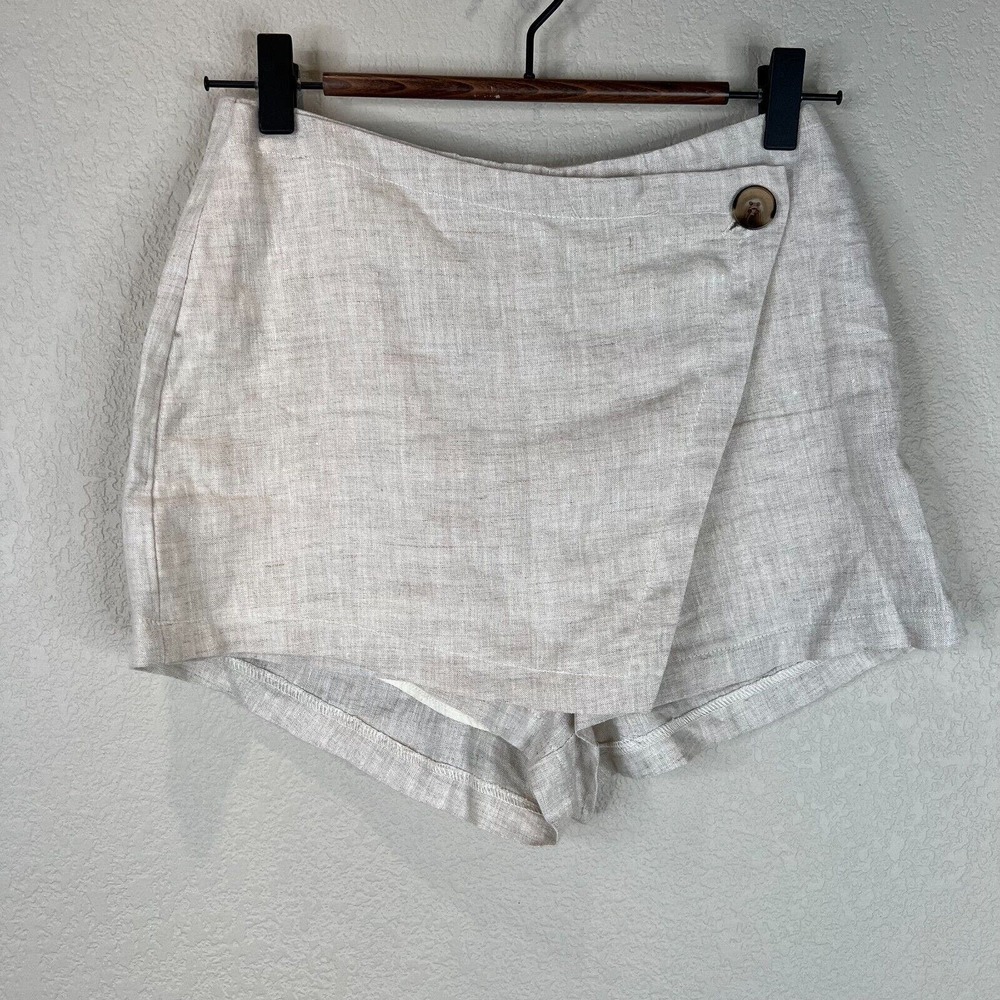 Seek The Label Women Linen Wrap Short Solid Beige XS Classic Preppy Capsule